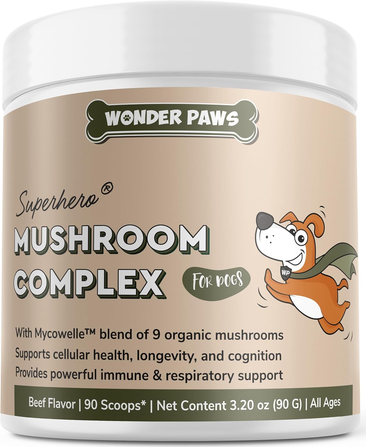Wonder Paws Immune Support Mushroom Powder for Dogs – Organic Mushroom Complex with Turkey Tail, Reishi & Lion’s Mane (90 Scoops) - görsel 1