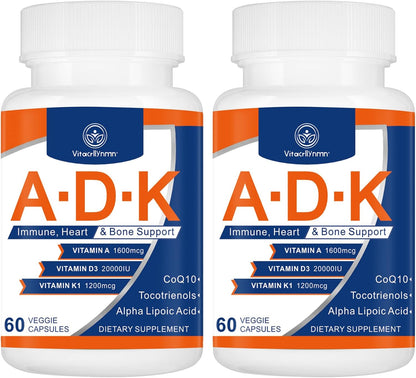 ADK Vitamin Supplement 20,000 IU – High Potency Vitamins A, D3 & K1 for Heart, Bone Health & Immune Support (120 Capsules)