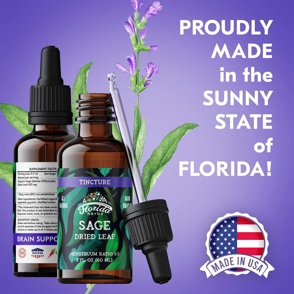 Organic Sage Extract Liquid – Alcohol-Free, Non-GMO – Florida Herbs (2 fl oz) - görsel 6