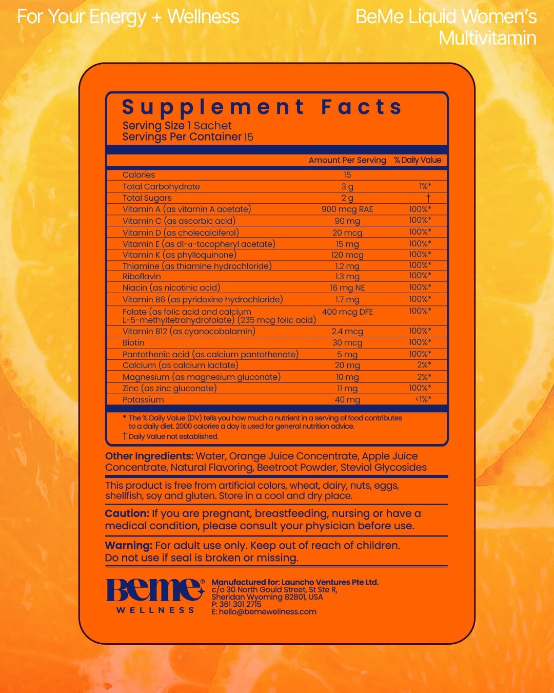 BeMe Liquid Multivitamin for Women - Orange Flavour - 15 Sachets - görsel 5
