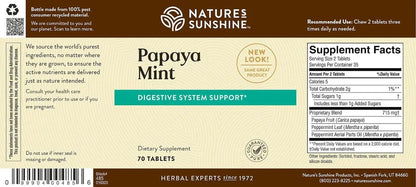 Nature's Sunshine Papaya Mint Chewable Tablets | Digestive Enzyme Supplement with Papain & Peppermint | Supports Digestion & Fresh Breath | 70 Tablets