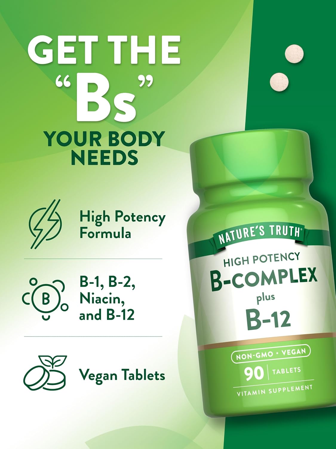 Nature's Truth Vitamin B Complex for Women & Men | Plus B12 | 90 Tablets | High Strength | Vegan and Non-GMO Supplement - görsel 5