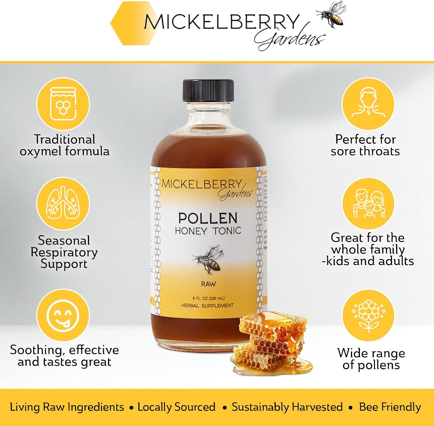 Mickelberry Gardens Pollen Honey Tonic 4oz (118ml) 2 Pack Respiratory Support - görsel 2