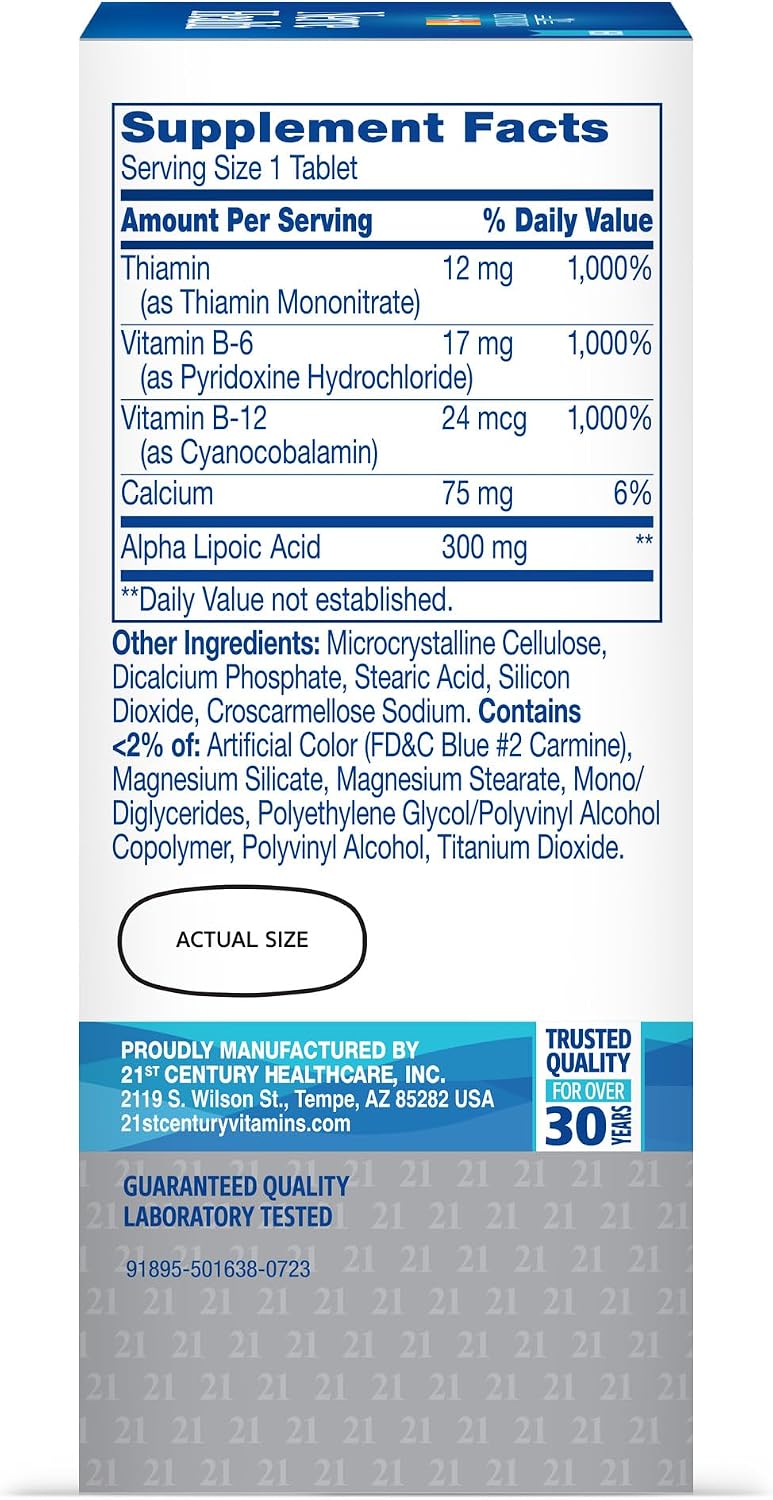21st Century Nerve Health Tablets - Alpha Lipoic Acid 300mg with B Vitamins - 30 Tablets - görsel 8