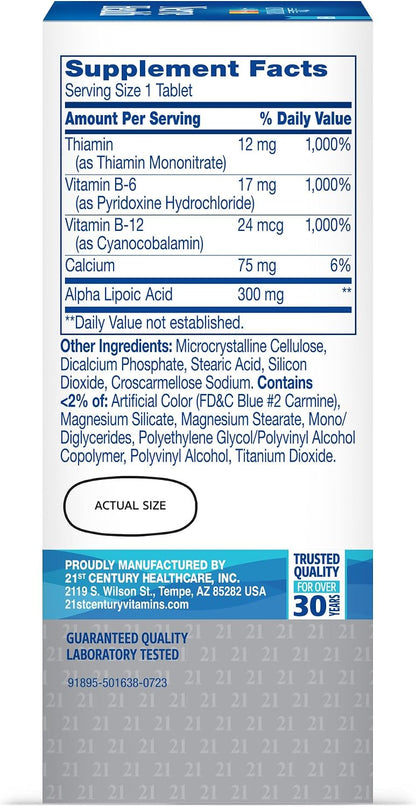21st Century Nerve Health Tablets - Alpha Lipoic Acid 300mg with B Vitamins - 30 Tablets