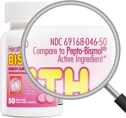 HealthA2Z® Bismuth | Bismuth Subsalicylate 262mg | Multi-Symptom Relief | (50 Count (Pack of 1))