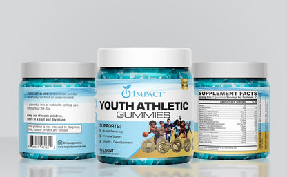 Youth Athletic Gummies – Children's Multivitamin Gummies with Essential Nutrients, Immune & Energy Support, Vegan & Gelatin-Free, Includes Vitamins A, C, B3, B12, Omega-3, Zinc – Ages 5-18