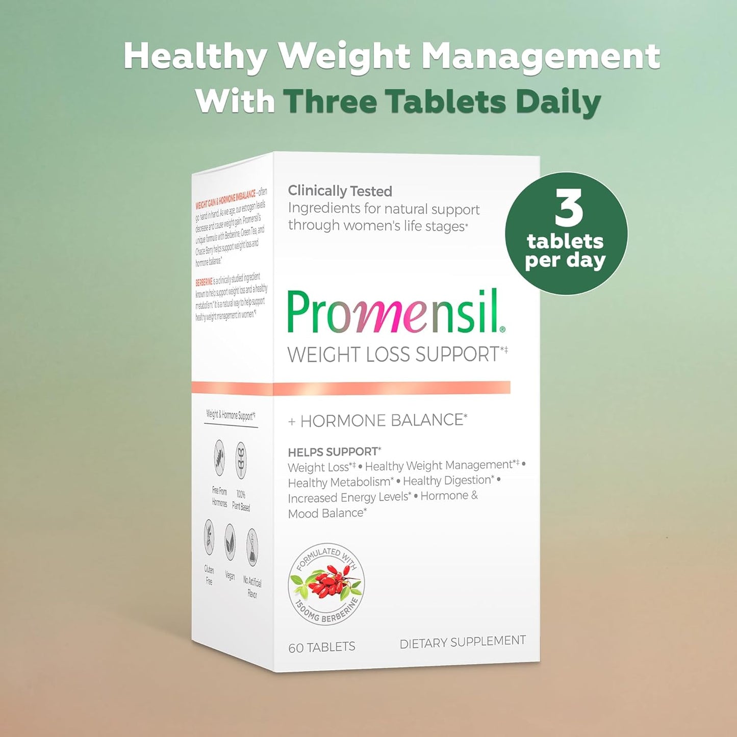 Promensil Weight Management Support - Berberine Hydrochloride Supplement for Women, Healthy Weight Management, Metabolic Support with EGCG Green Tea Extract, 1500mg Berberine Per Serving - 60 Tablets - görsel 2