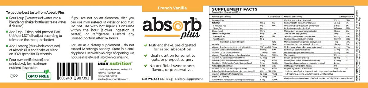 Absorb Plus Isolate Protein - Diet Supplement for Improved Gut Health, Extra Nutritional Support, Non-GMO, Gluten-Free, Lactose-Free, Casein-Free (100 g, French Vanilla) - görsel 4