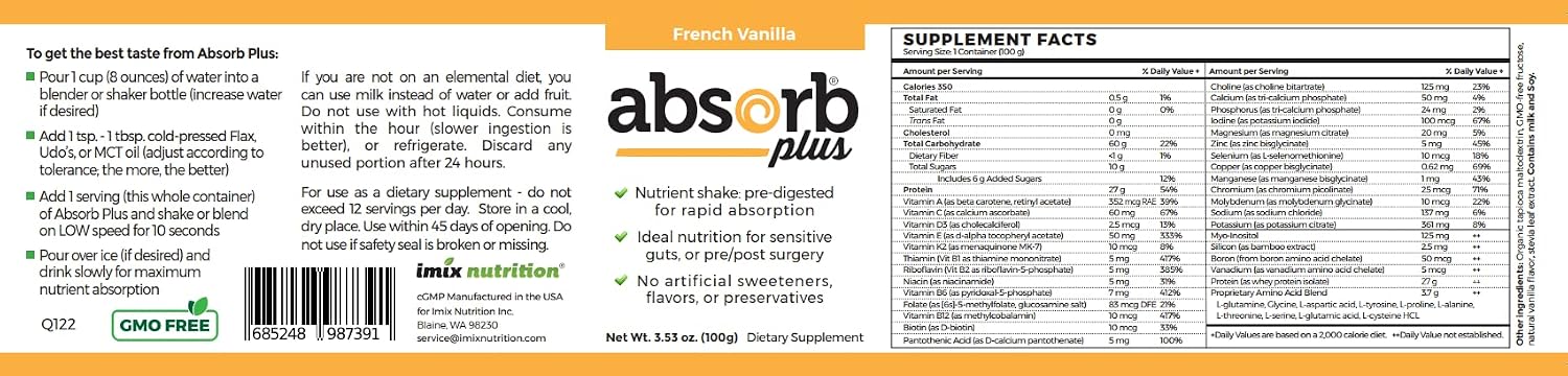 Absorb Plus Isolate Protein - Diet Supplement for Improved Gut Health, Extra Nutritional Support, Non-GMO, Gluten-Free, Lactose-Free, Casein-Free (100 g, French Vanilla) - görsel 4