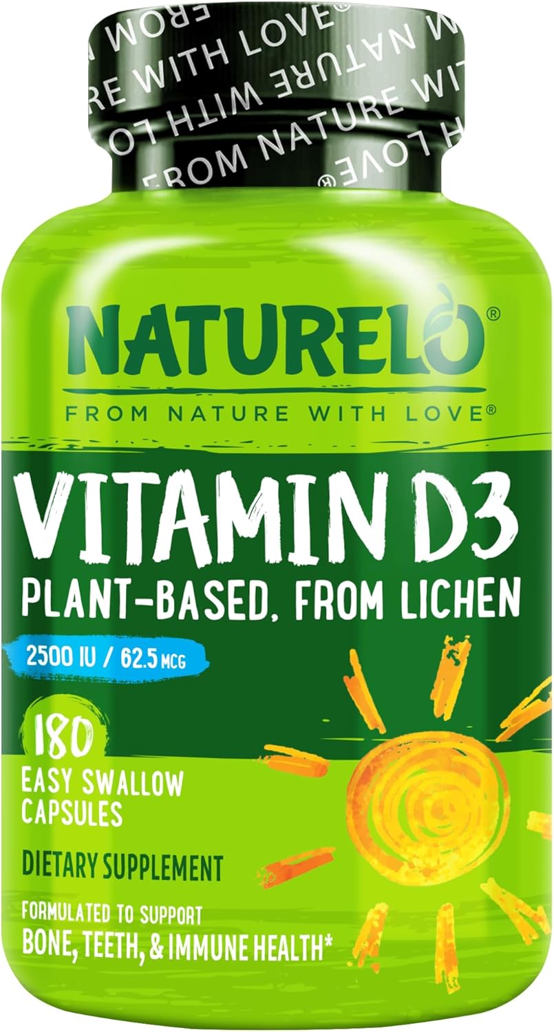 NATURELO Vitamin D3 2500 IU - Plant Based from Lichen - 180 Capsules (Pack of 2) - görsel 9