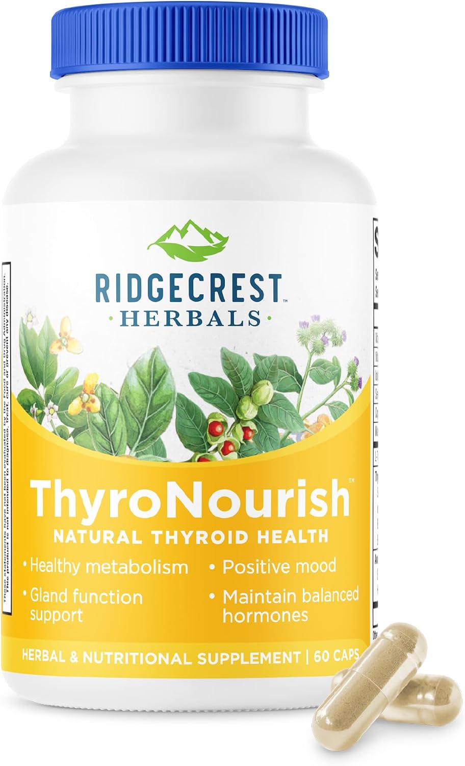 Ridgecrest Herbals ThyroNourish — Thyroid Support Supplement with Ashwagandha, L-Tyrosine, Iodine, Copper, Kelp (60 Capsules) - görsel 1