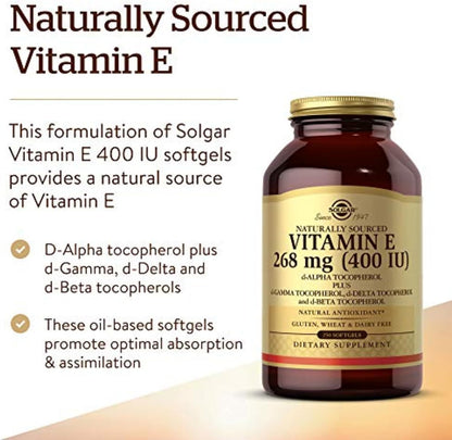 Solgar Vitamin E 400 IU Mixed Softgels - Natural Antioxidant for Skin and Immune Health