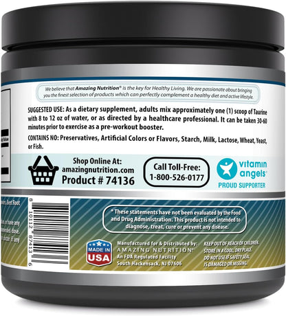 Amazing Formulae Taurine 500 g (1.1 lb) Powder Supplement | 2000 mg Per Serving | 111 Servings | Non-GMO | Gluten-free | Made in USA (Fruit Punch Flavour)