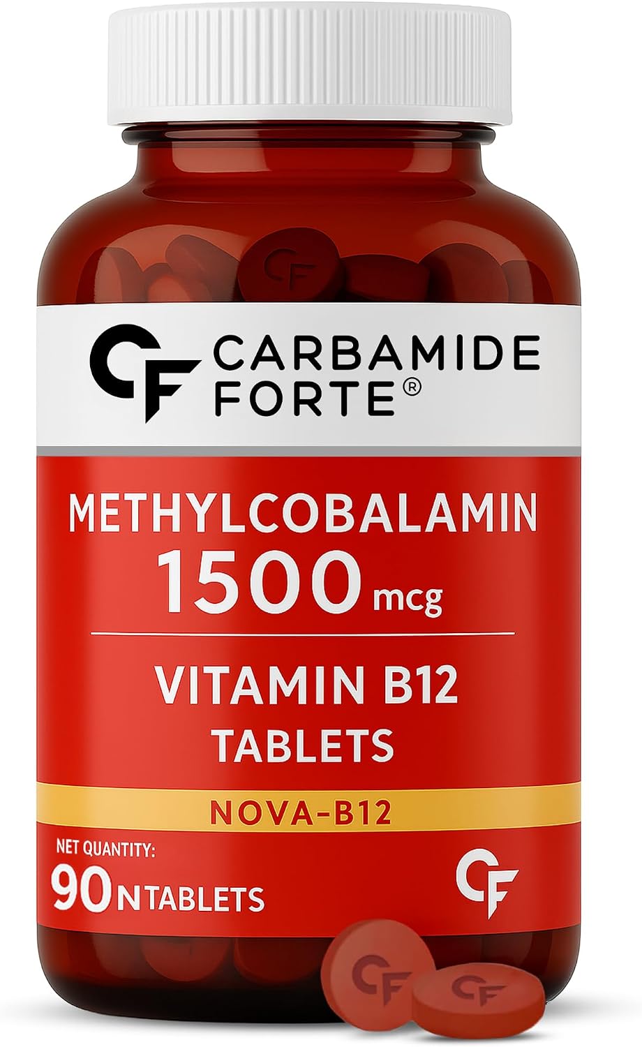 Carbamide Forte Vitamin B12 Tablets 1500 mcg - Methylcobalamin Active B12 Supplement for Men & Women - 90 Veg Tablets - görsel 1
