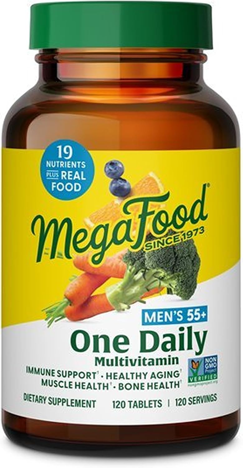 MegaFood Multivitamin for Men 55+ – Once Daily with Methylated B12, Vitamin D3, C & Zinc – 120 Tablets - görsel 1