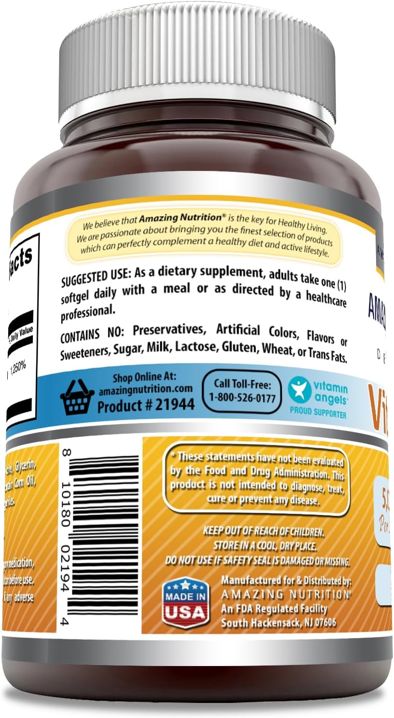 Amazing Formulae Vitamin D3 5000 IU Supplement - 180 Softgels - görsel 3
