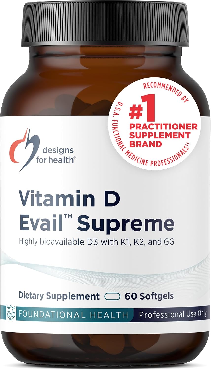 Designs for Health D-Evail Supreme - 5,000 IU Vitamin D3 with K1, K2 (MK-4) & Geranylgeraniol (60 Softgels) - görsel 1