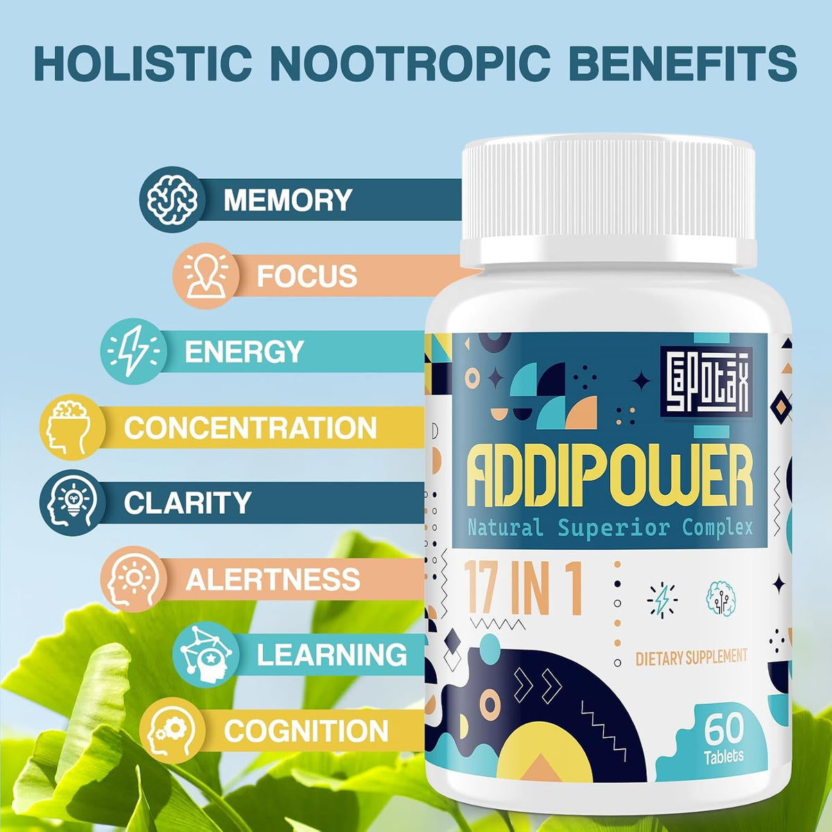 17-in-1 Brain Supplement for Memory and Focus: Nootropic with Herbal Extracts, Vitamins & Amino Acids - 60 Tablets - görsel 4