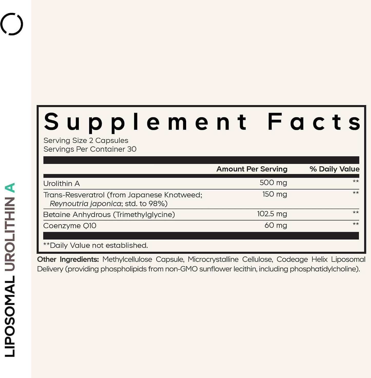Codeage Liposomal Urolithin A Supplement 500mg Per Serving + Resveratrol, Betaine, CoQ10, Ellagitannins - A New Frontier Beyond NADH, NMN, NAD, NR, and PQQ Vitamins - Bio-available - 60 Capsules - görsel 2