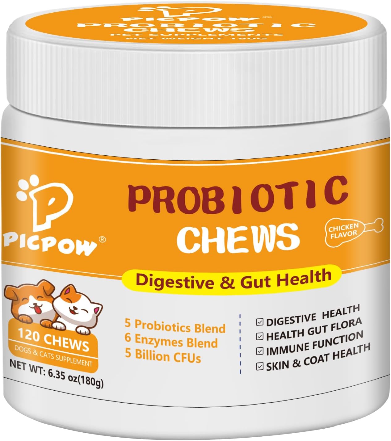 PICPOW Probiotics for Dogs & Cats, with Prebiotics, Digestive Enzymes, Inulin, Pumpkin – 120 Soft Chews - görsel 1
