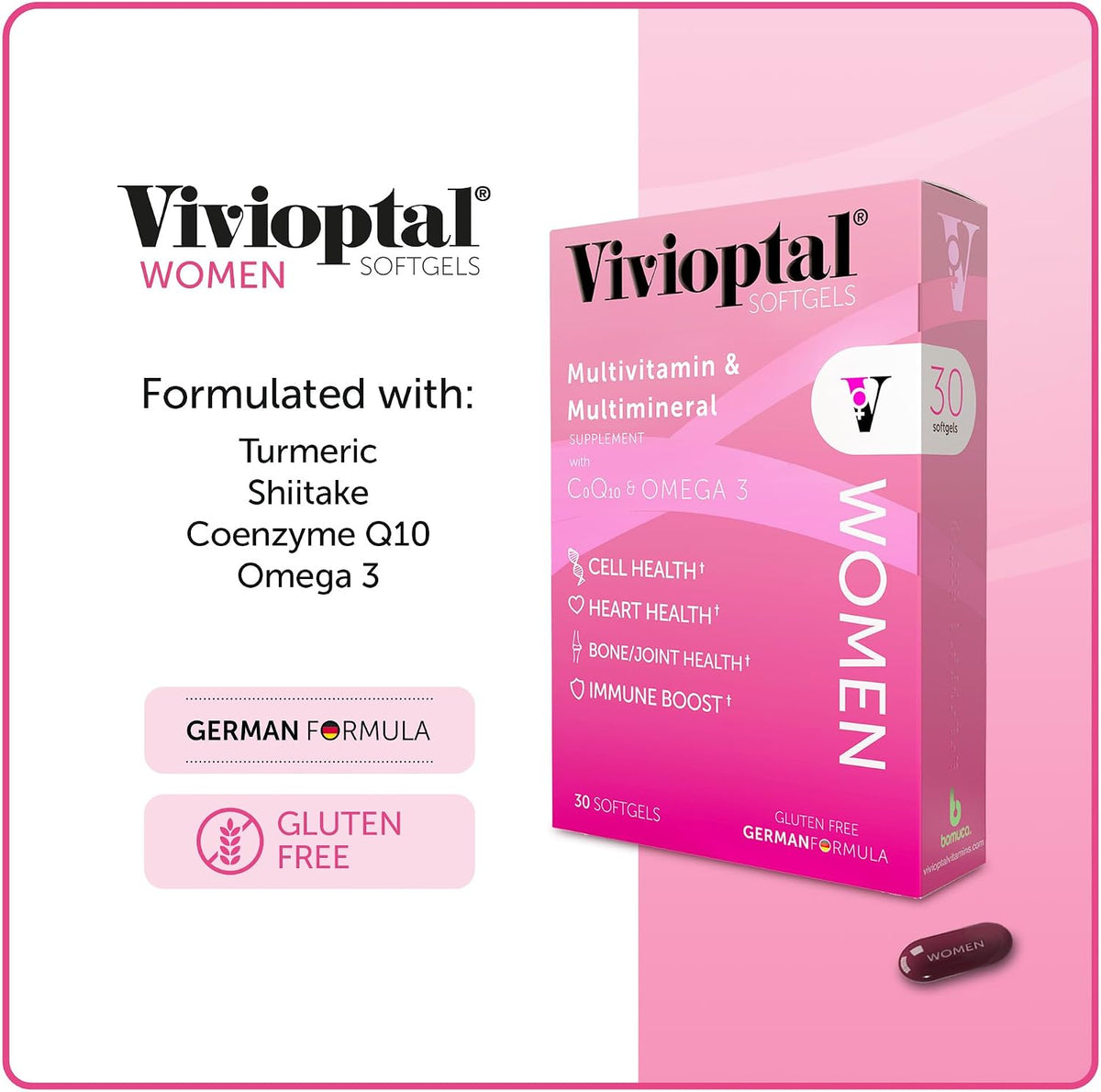 Vivioptal Women Multivitamin & Multimineral with CoQ10 & Omega-3, German Formula, 30 Softgels - görsel 5