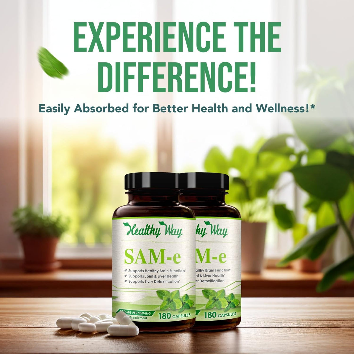 HealthyWayRx 500mg SAM-e Supplement - S-Adenosyl-L-Methionine Capsules for Brain, Liver & Mood Wellness (360 Servings) - görsel 4