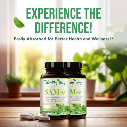 HealthyWayRx 500mg SAM-e Supplement - S-Adenosyl-L-Methionine Capsules for Brain, Liver & Mood Wellness (360 Servings)