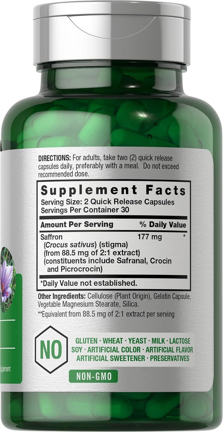 Horbäach Saffron Extract Capsules, 60 Capsules - Non-GMO, Gluten-free Food Supplement for Women and Men - görsel 2