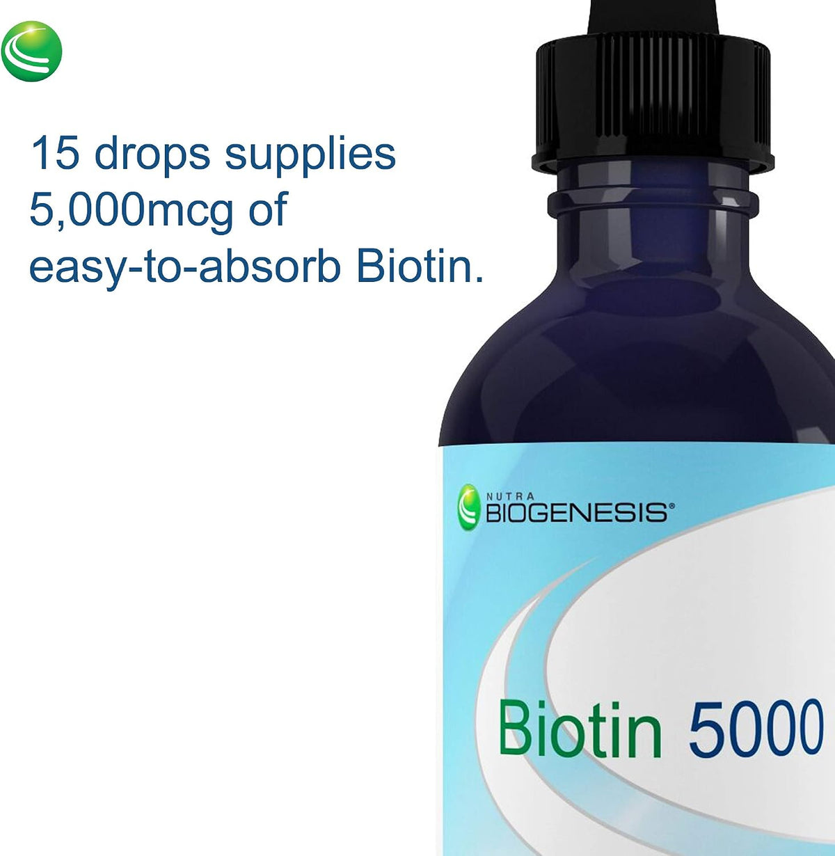 Nutra BioGenesis Biotin 5000 Liquid Drops – 5000 mcg for Hair, Skin & Nails, 2 fl oz (59 mL) - görsel 7