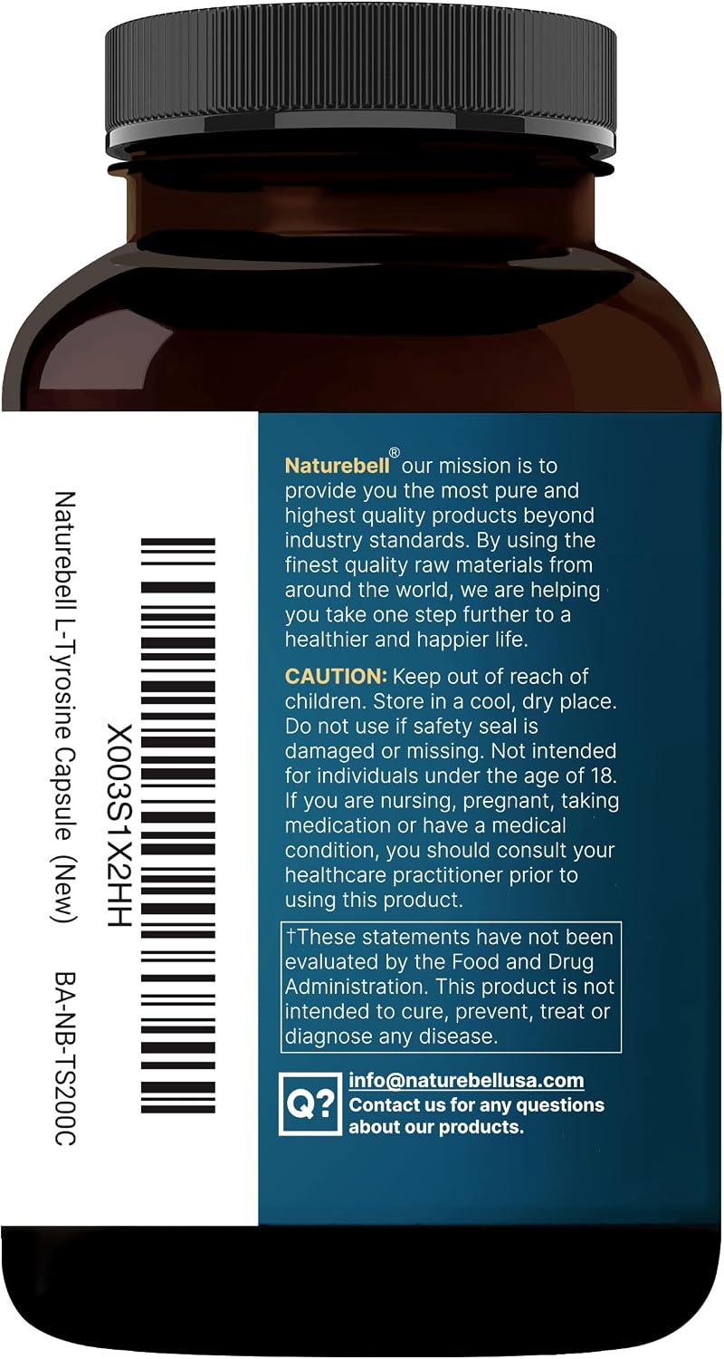NatureBell L-Tyrosine Supplement – 1,500mg, 240 Capsules – Brain Health Support for Memory, Focus, and Mental Alertness – Non-GMO - görsel 7