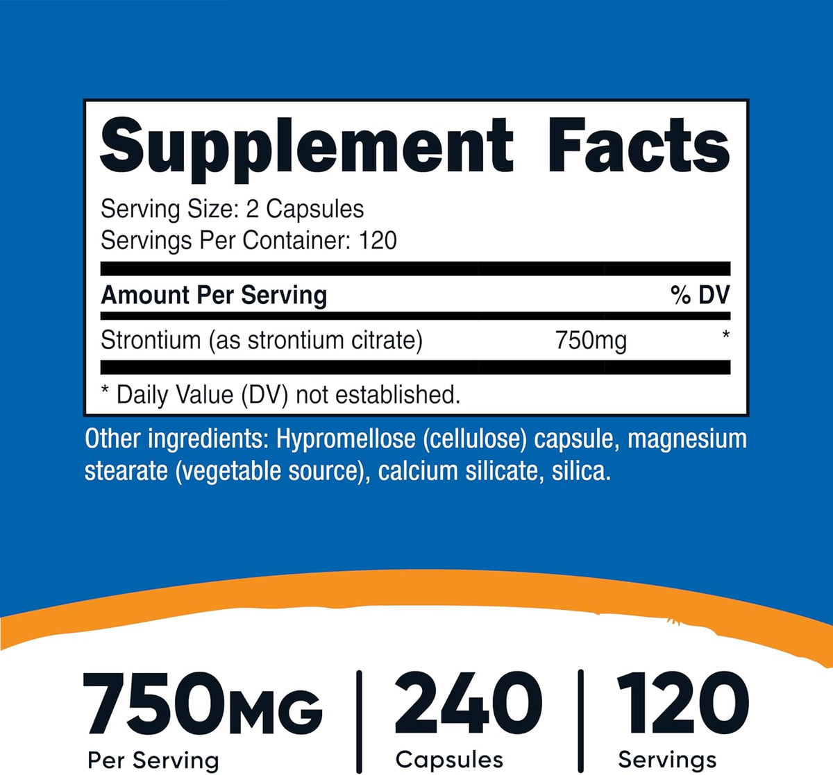 Nutricost Strontium Capsules 750mg, 240 Capsules - görsel 2