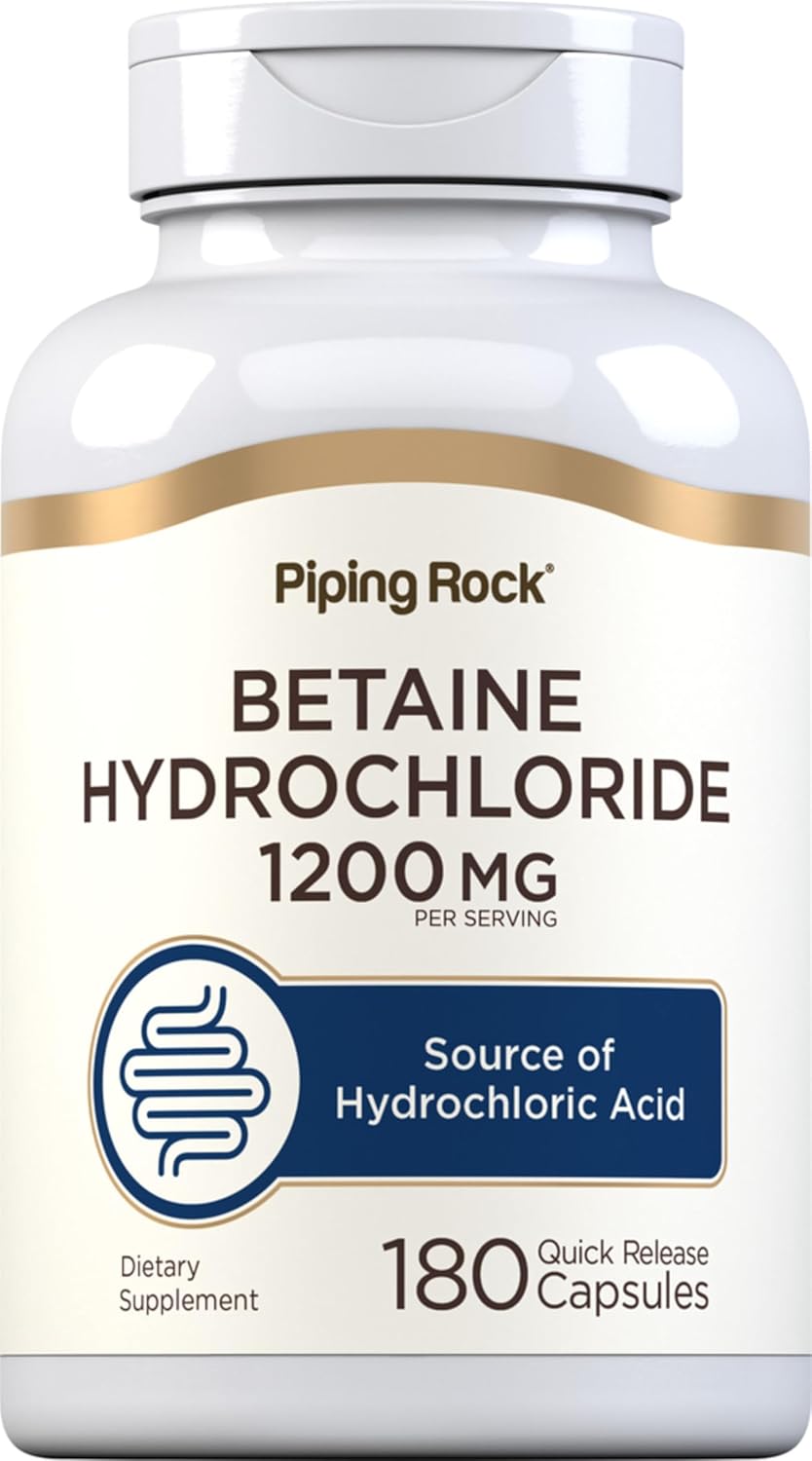 Piping Rock Betaine HCl Capsules, 1200 mg, 180 Quick-Release Capsules - görsel 1