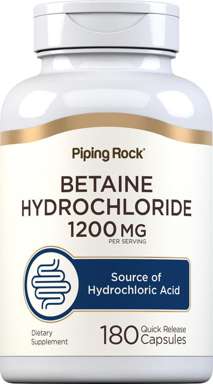 Piping Rock Betaine HCl Capsules, 1200 mg, 180 Quick-Release Capsules