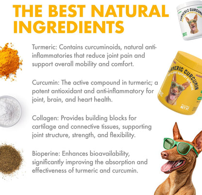 Turmeric Curcumin Hip & Joint Dog Supplement with Collagen & BioPerine - 120 Chews
