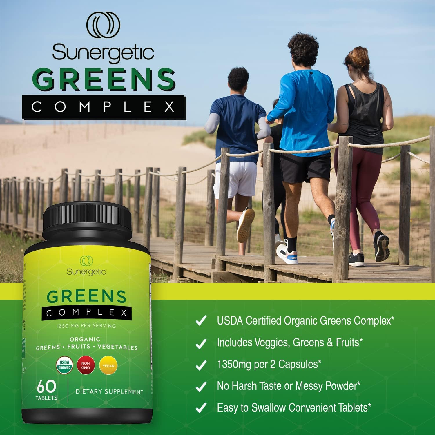 Sunergetic Premium USDA Organic Greens Superfood Tablets – 60 Tablets - görsel 4