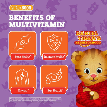 Daniel Tiger Children's Multivitamin Gummies - 12 Essential Vitamins & Minerals for Toddlers & Kids 2+ - Natural Flavours - 60 Gummies