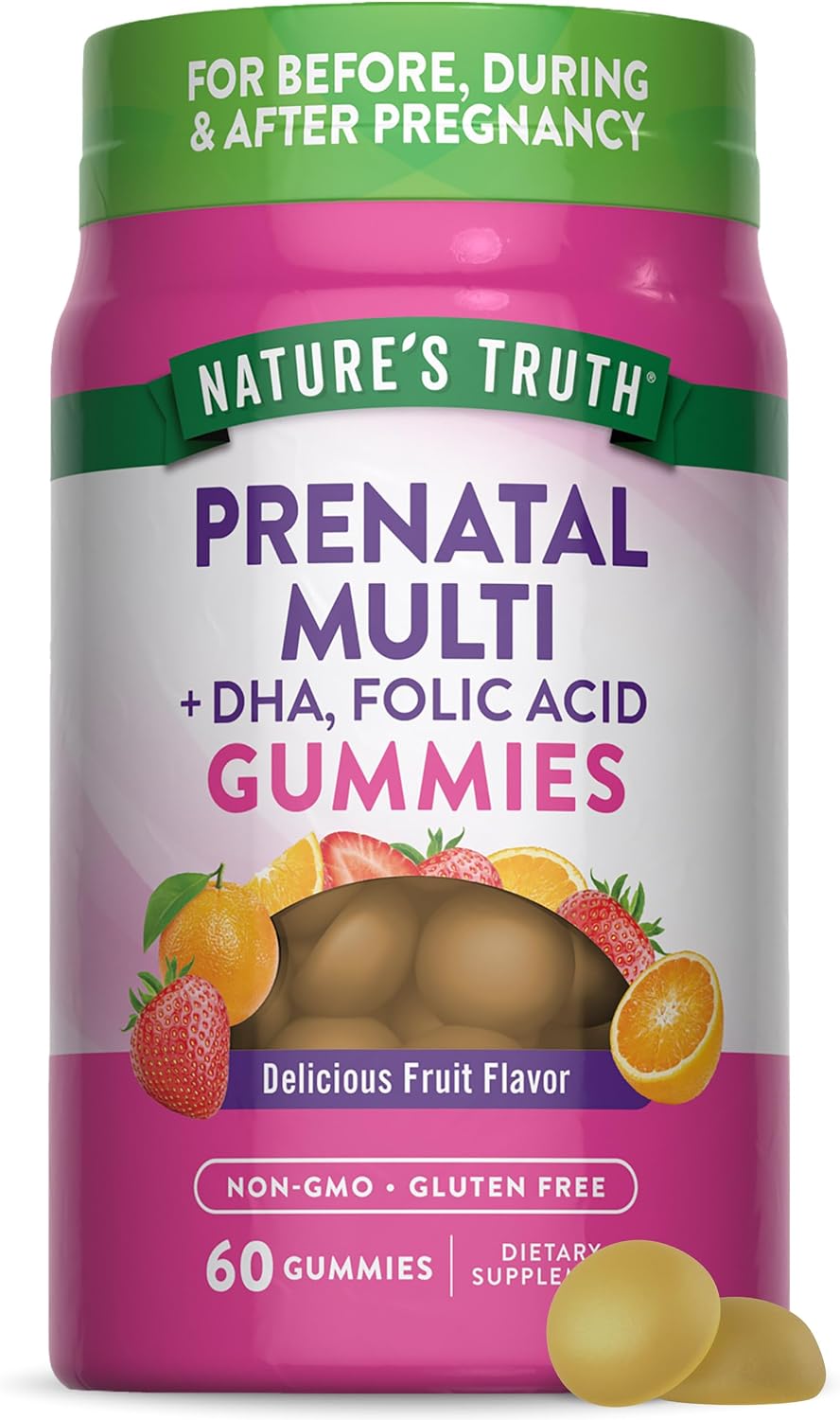 Nature's Truth Prenatal Multivitamin Gummies with DHA & Folic Acid - 60 Count - Fruit Flavour - Non-GMO & Gluten-free - görsel 1