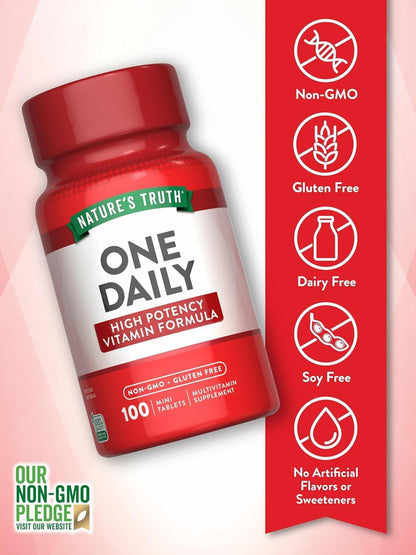 One Daily Women's and Men's Essential Multivitamin | 100 Mini Tablets | Non-GM & Gluten-free | Nature's Truth