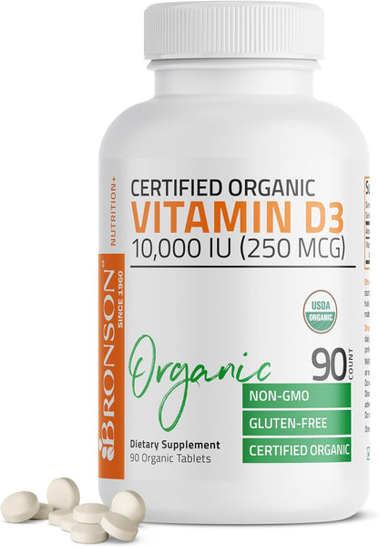 Bronson Vitamin D3 10,000 IU - Organic Non-GM Supplement for Immune & Bone Health, 90 Tablets