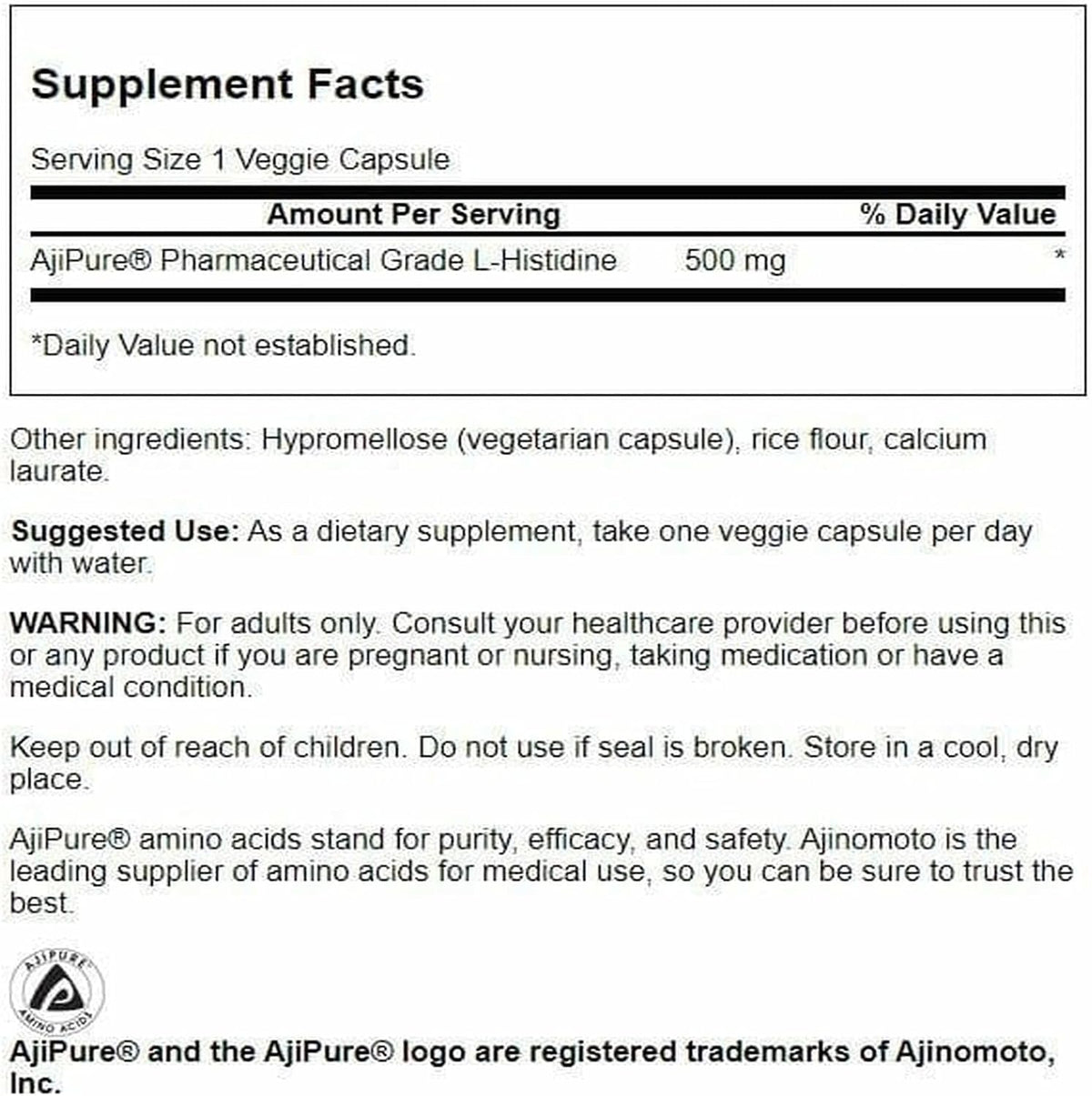 Swanson L-Histidine - Featuring Ajipure 500 mg 60 Veg Caps (Pack of 2) - görsel 2