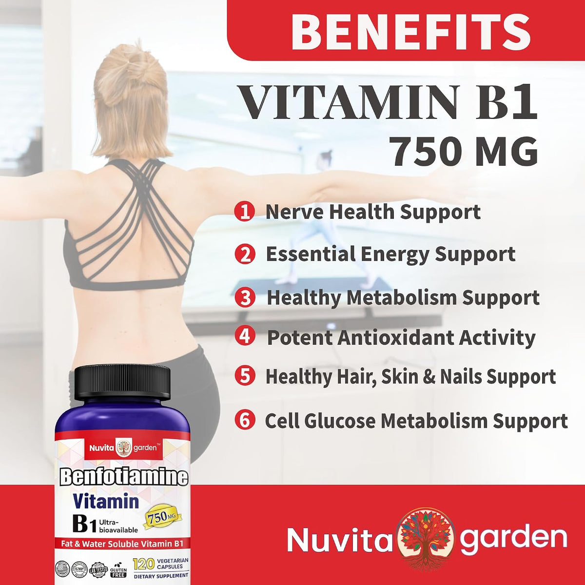 Benfotiamine 750mg, 120 Vegetarian Capsules – Fat-Soluble Vitamin B1 Thiamine Supplement - görsel 3