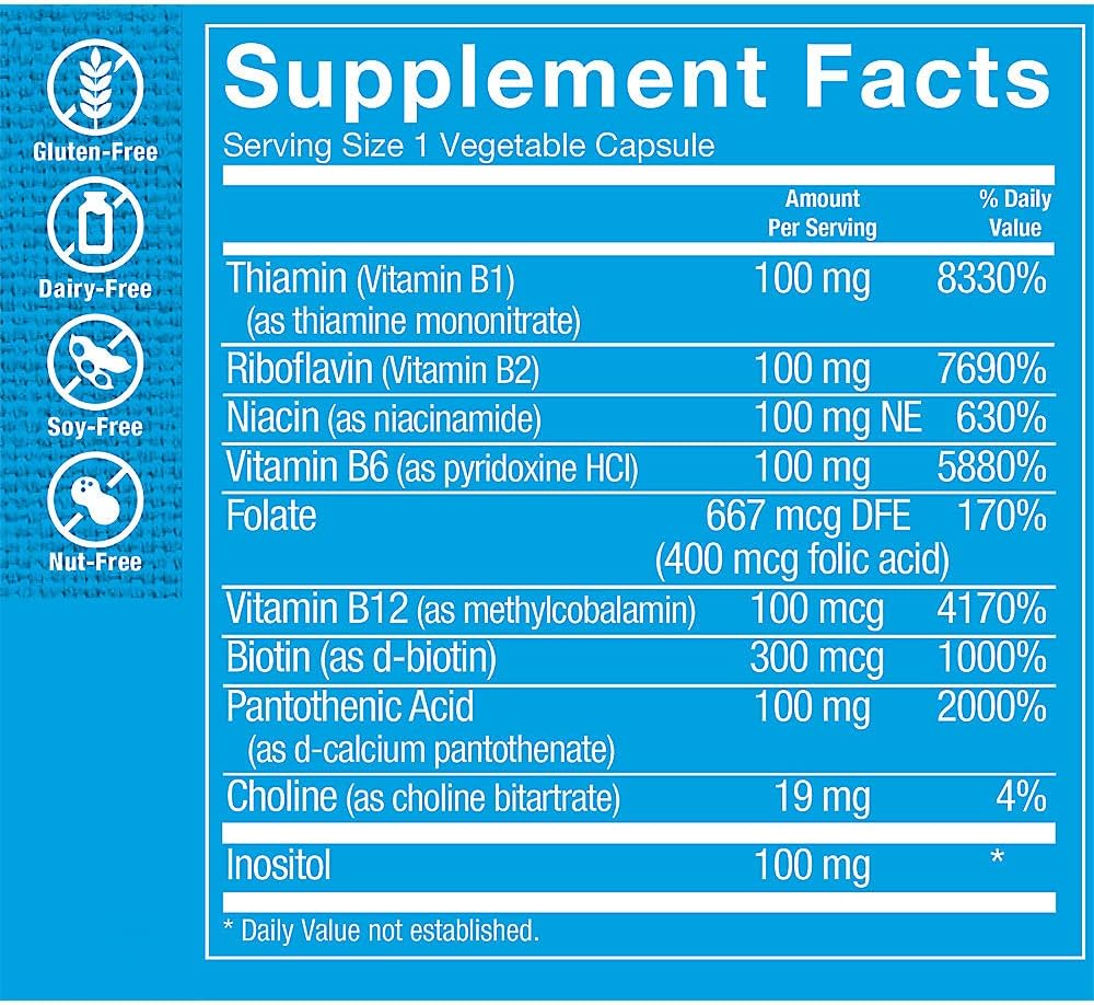 The Vitamin Shoppe Vitamin B-Complex Supplement, High-Potency B Vitamins for Energy Metabolism, Nervous System & Stress Support, Gluten Free, 100 Vegetable Capsules - görsel 2