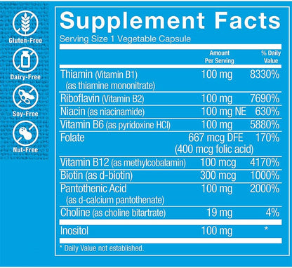 The Vitamin Shoppe Vitamin B-Complex Supplement, High-Potency B Vitamins for Energy Metabolism, Nervous System & Stress Support, Gluten Free, 100 Vegetable Capsules
