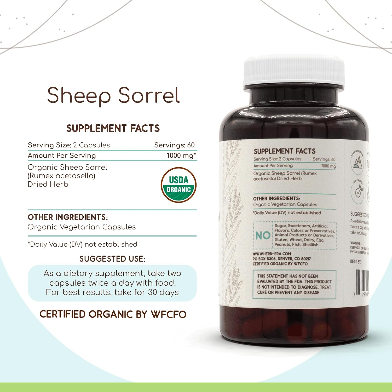 HerbEra Organic Sheep Sorrel - USDA Certified Organic, 120 Capsules - görsel 2