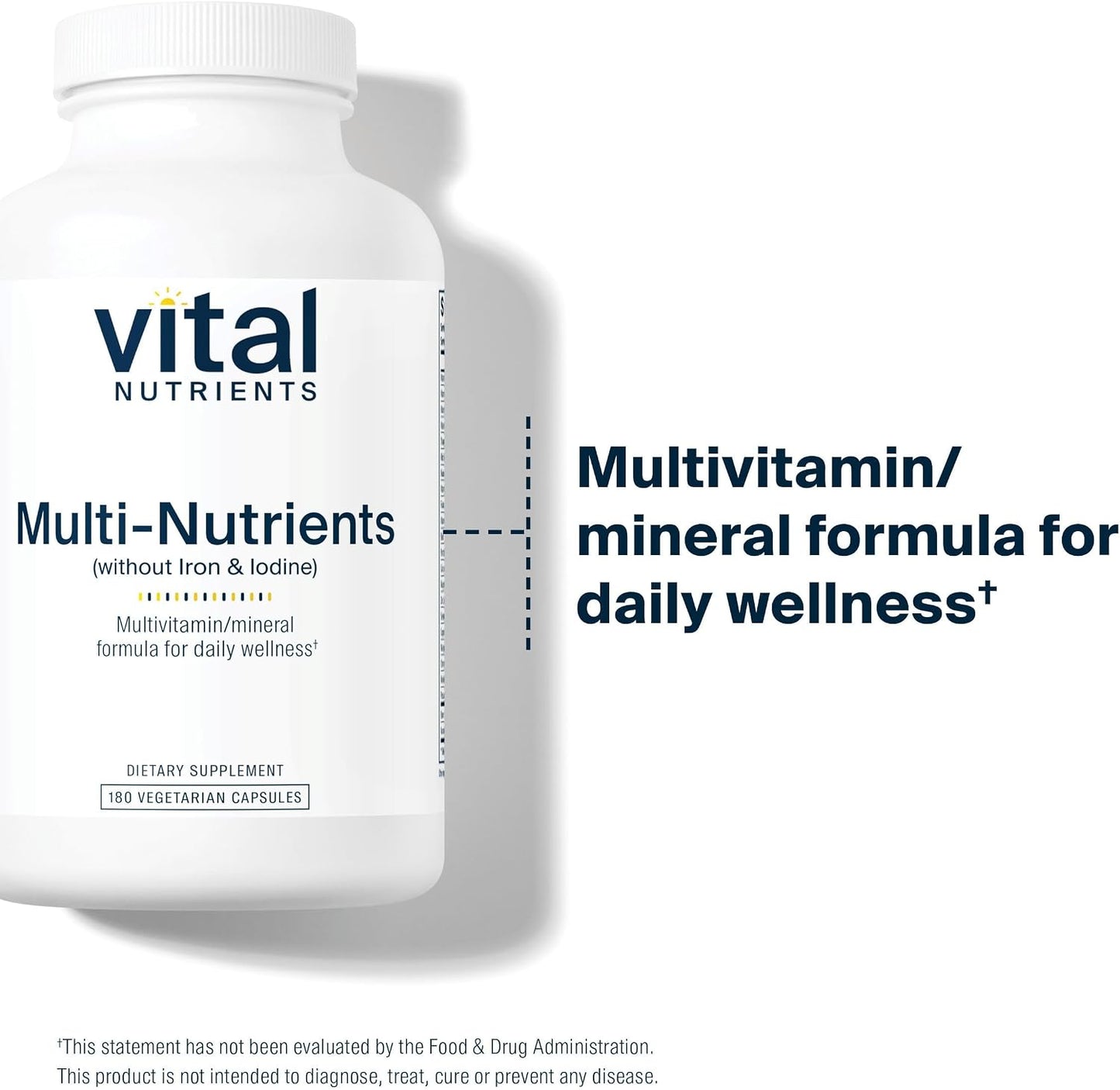 Vital Nutrients Multi-Nutrients (No Iron or Iodine) - Comprehensive Daily Multivitamin and Mineral Formula with Antioxidants - 180 Capsules - görsel 3