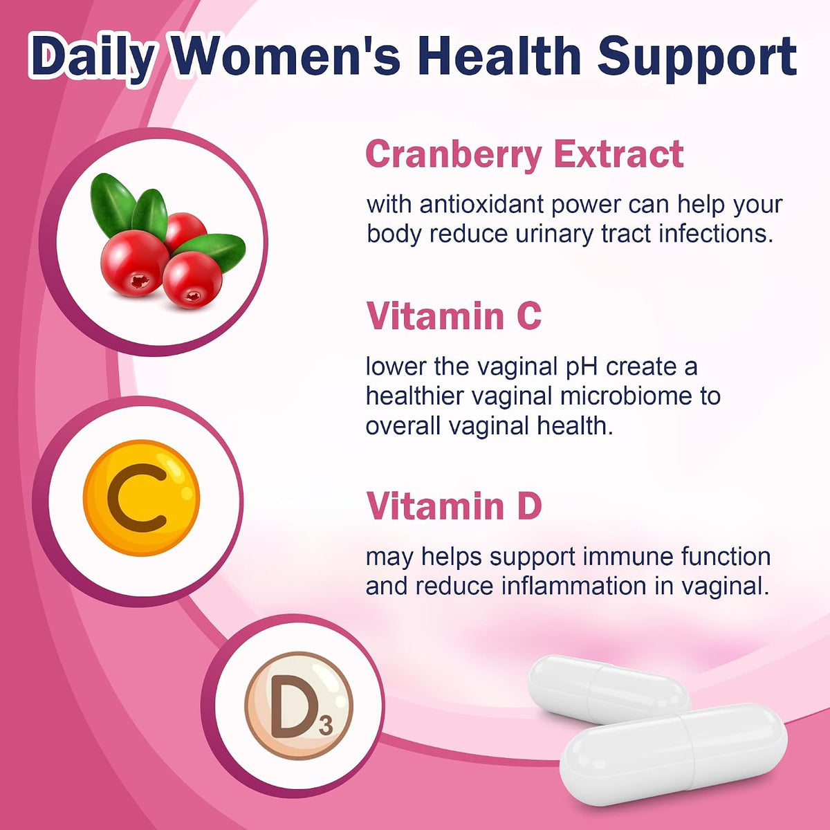 Vaginal Probiotics for Women – 100 Billion CFUs with Prebiotics, Digestive Enzymes, Cranberry & D-Mannose – Supports pH Balance & Urinary Tract Health – 90 Capsules - görsel 4