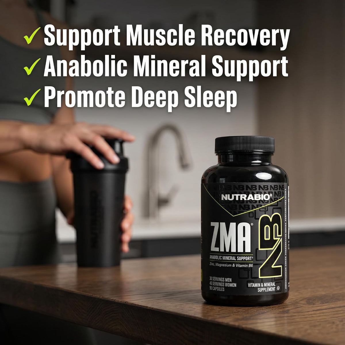 NutraBio ZMA - Zinc, Magnesium & Vitamin B6 Supplement, 90 Capsules - görsel 3