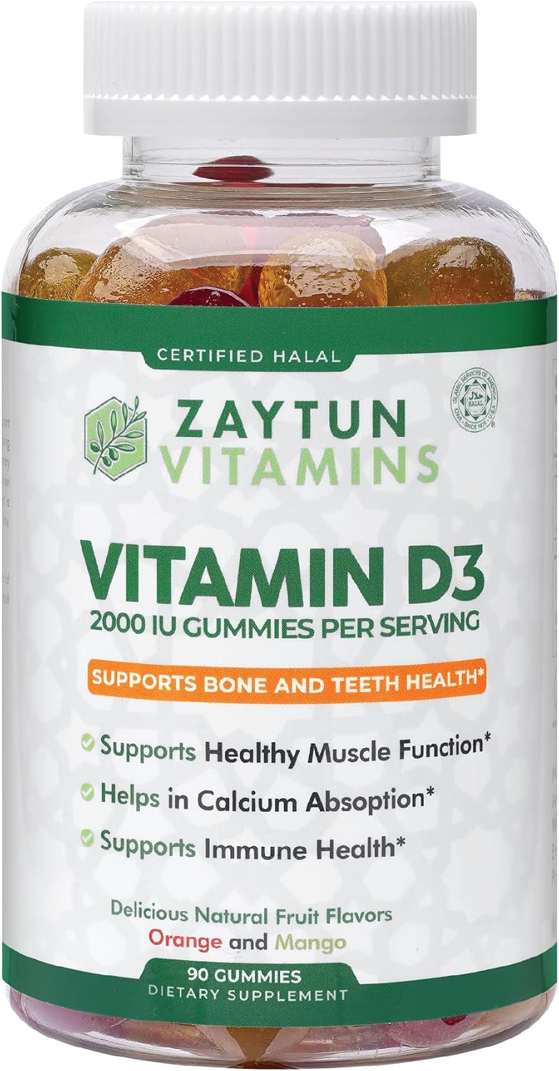 Zaytun Halal Vitamin D3 2000 IU Gummies – Supports Bone, Immune & Muscle Health – Gluten & Gelatine Free – Natural Fruit Flavours – 90 Gummies - görsel 1