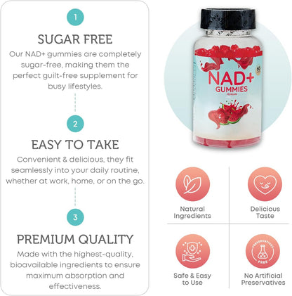 FEMGAIN NAD Gummies, 1000mg NAD+ Supplement - Sugar-Free Nicotinamide Riboside & Resveratrol, Watermelon Flavour – Image 5
